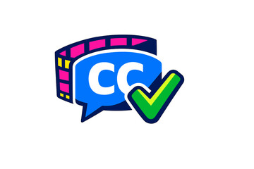 Obraz premium A colorful graphic illustration of a blue speech bubble with white CC