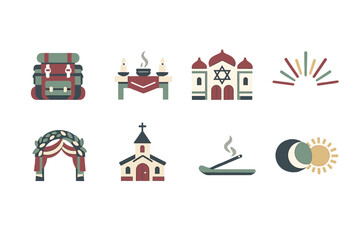 Fototapeta premium A flat vector illustration set featuring eight spiritual and