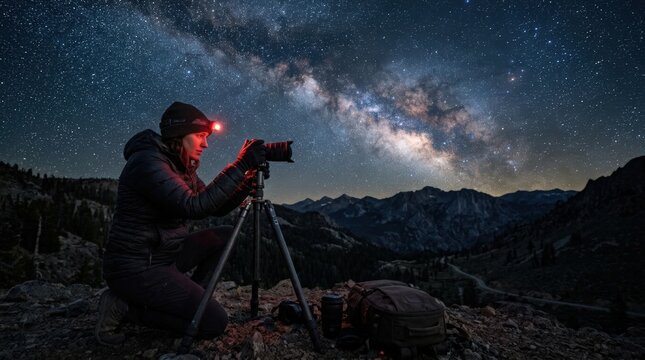 Astrophotography Passion Capturing the Milky Way Over Mountain Landscape at Night