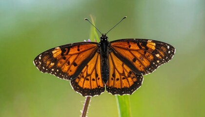 Fototapeta premium Vibrant Monarch Butterfly on Green Leaf.