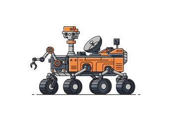 Orange Robotic Rover Vehicle with Mechanical Arm. © ACHMAD