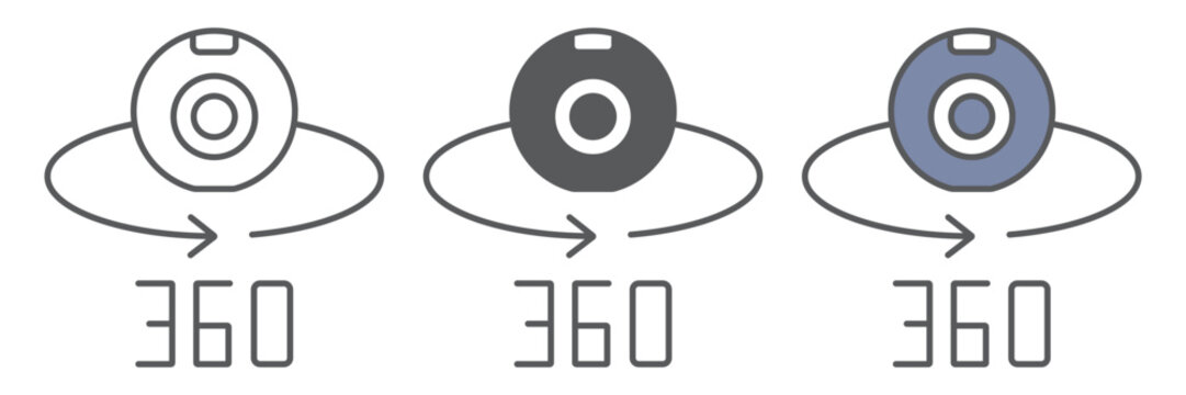 Camera 360 line icon, device and rotation, panoramic camera sign, vector graphics, a linear pattern on a white background.