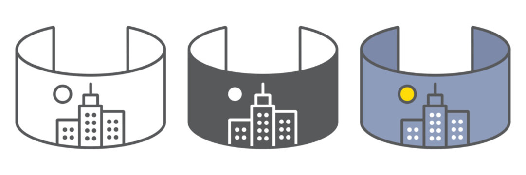 VR city line icon, virtual and town, virtual city sign, vector graphics, a linear pattern on a white background.
