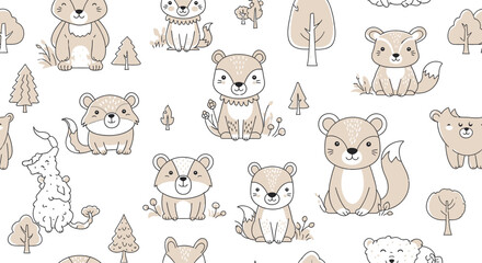 Fototapeta premium Cute cartoon bears and animals.