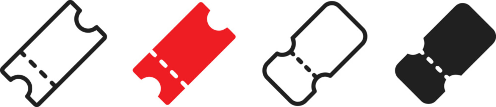 Four different colored ticket icons black red white and dark gray