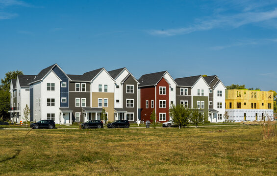 Modern row houses in a gentrifying neighborhood Sept. 20, 2025 in Indianapolis, Indiana, United States.
