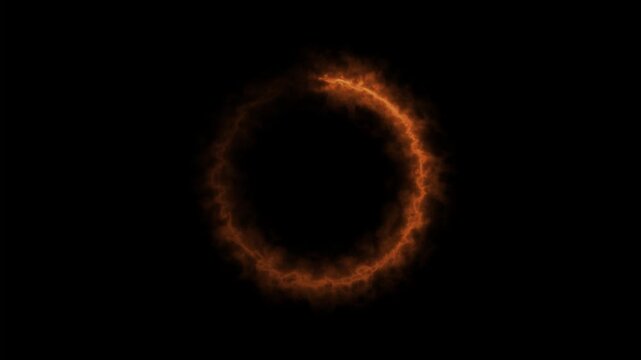 Abstract fiery ring rotates counter-clockwise and then clockwise, creating a loop of energy on a black background