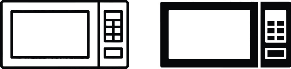 Obraz premium Microwave oven icons black and white line art illustration