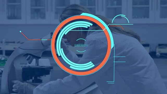 Animation of scan scoping over female caucasian scientist in laboratory