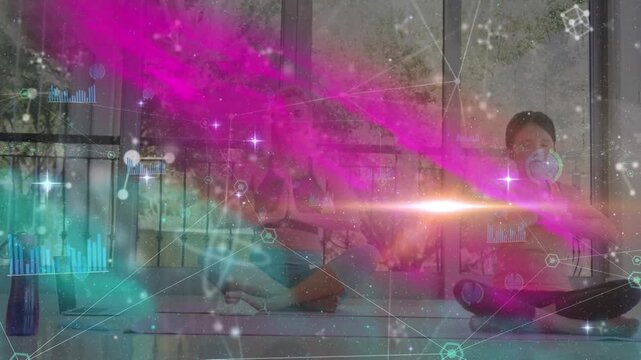 Animation of spots of lights and falling over basketball players