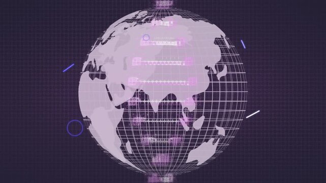 Animation of globe spinning on christmas baubles over heart rate monitor and world map