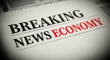 Fototapeta premium Breaking News Economy Headline on Newspaper Closeup.