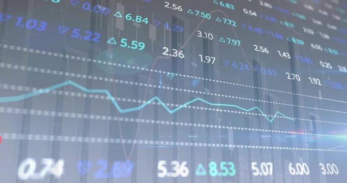 Animation of back to school text banner over statistical and stock market data processing