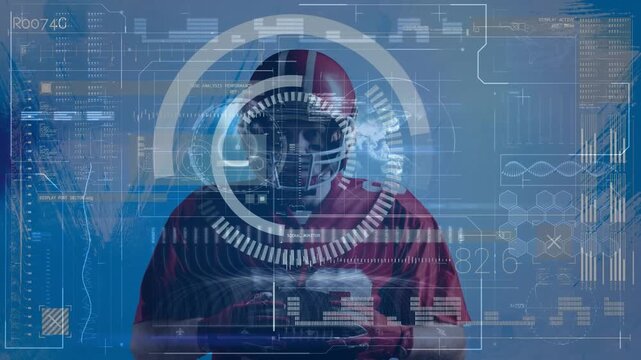 Animation of computer data processing over american football player