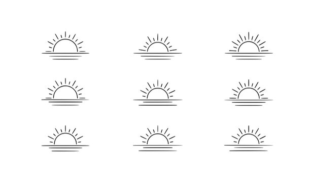 A set of minimalist vector sun icons in a simple line art style