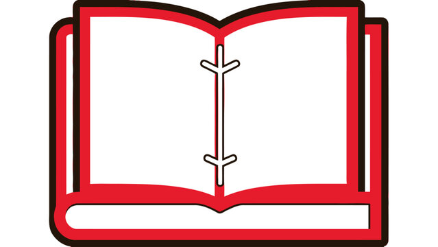 An open book with a red cover and blank pages, bound by a black outline