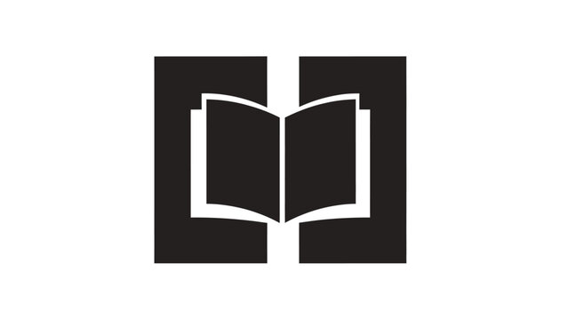 Open book icon between two abstract black rectangles