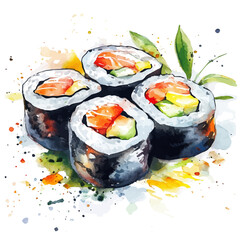 Maki Rolls, semi-realistic fantasy watercolor illustration, magical accents, isolated on white background © DavidJ