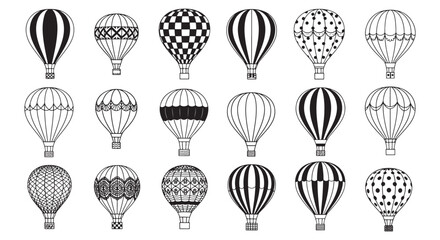 Black and White Hot Air Balloon Icon Set — Vintage Balloon Silhouettes and Decorative Patterns © Sapumal