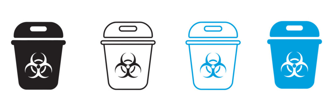 Sharps Container Icon Collection, multiple styles, medical and healthcare disposal symbols, needle, syringe, hazardous waste icons, editable vector graphics