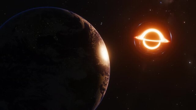 Earth and Black hole system. Elements of this image furnished by NASA