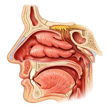 Cross section of human nasal cavity and mouth anatomy medical illustration