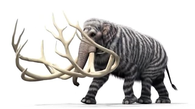 Wooy elephant with branched big ivory tusks
