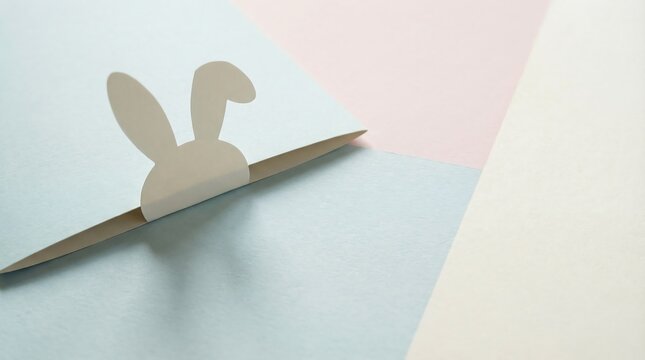 Minimal Easter Paper Cut: Bunny Tab Detail on Soft Pastel Paper Background