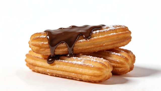 Stacked churros with chocolate sauce