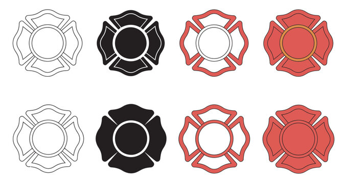 Firefighter Maltese Cross Vector Emblem, fire department badge, rescue icon, firefighter symbol, representing courage, safety, emergency response, clean vector style