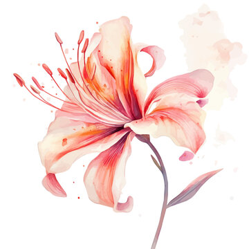 Nerine Lily, semi-realistic fantasy watercolor illustration, magical accents, isolated on white background