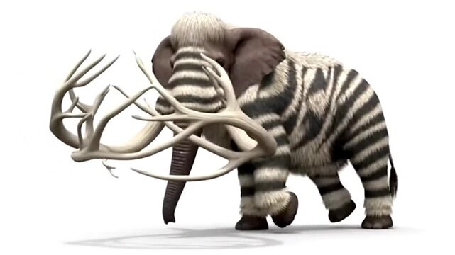 Wooy elephant with branched big ivory tusks