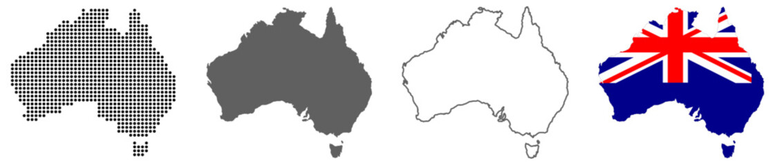 Australia country map vector set with dotted pattern solid silhouette outline and national flag illustration © LM STOCK