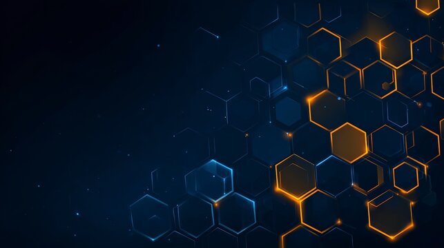 Honeycomb Abstraction: a captivating abstract design featuring an array of interconnected hexagonal shapes in shades of blue and gold.