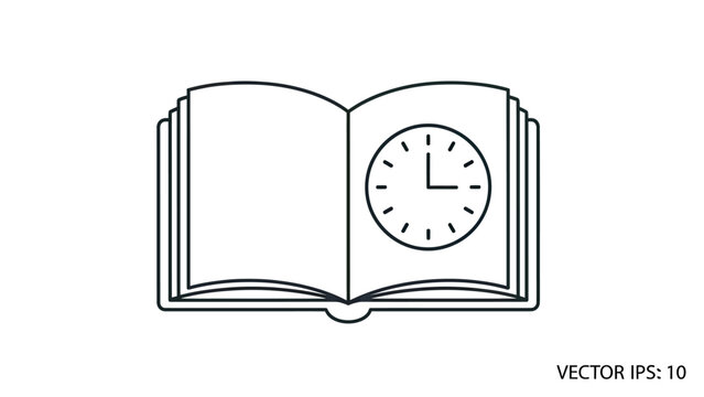 An open book with a clock face on its right page