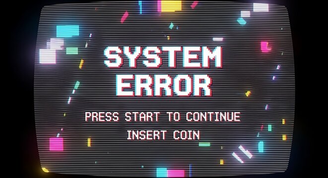 System error message with retro game overlay.