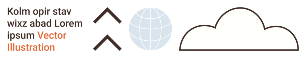 Obraz premium Data exchange, networking, global communication, navigation, progress, technology. A globe and cloud with arrows and text. Data exchange and networking for digital and global concepts