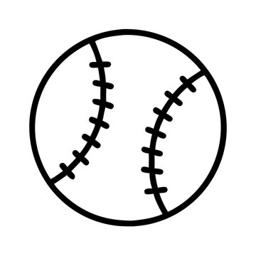 Baseball line icon vector illustration, minimalist sports ball with stitching, simple black and white softball graphic for athletic branding and logos