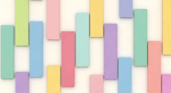 Delightful arrangement of slender pastel blocks forming an intricate and modern abstract pattern, perfect for lighthearted design themes and digital backdrops, creating a harmonious visual rhythm