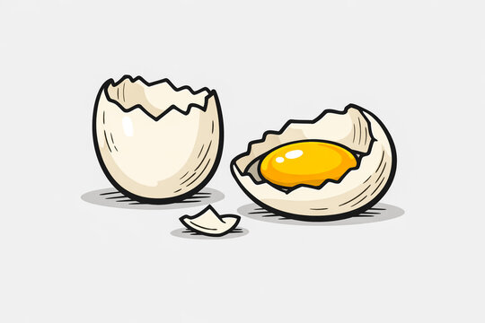 Cartoon illustration of broken eggshells with yellow egg yolk inside