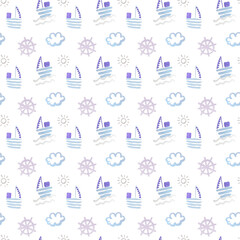 Fototapeta premium Seamless pattern with a nautical baby theme elements