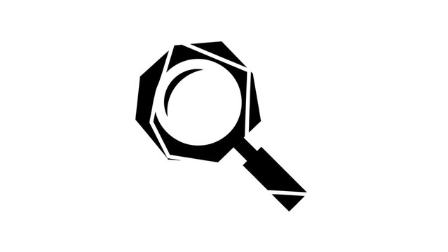Stylized magnifying glass with faceted geometric frame and angular handle