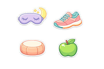 Fototapeta premium Set of four cartoon stickers representing healthy habits with a sleep