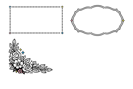 A collection of three decorative graphic elements including a dotted