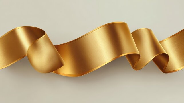 Curled golden ribbon banner with gilded border and curved ends for premium design