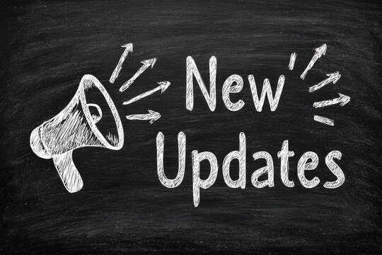 Chalkboard illustration of a loudspeaker announcing new updates