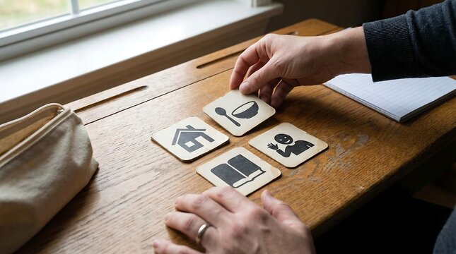 Assistive Communication: Hands Choosing Picture Cards