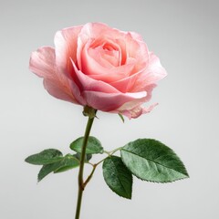 Fototapeta premium Close-up studio shot of a pink rose blossom with soft shadows