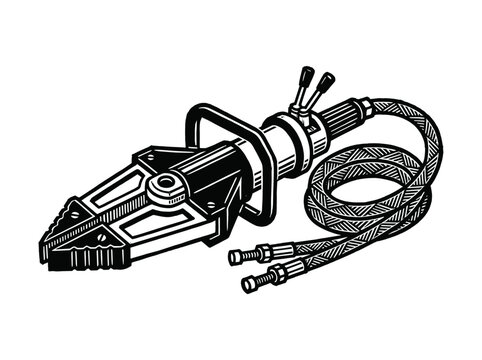 Vintage Hydraulic Spreader Jaws of Life Rescue Tool Engraving Illustration Black and White Line Art