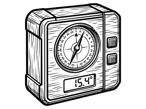 Vintage Inclinometer Surveying Instrument Engraving Illustration Black and White Line Art